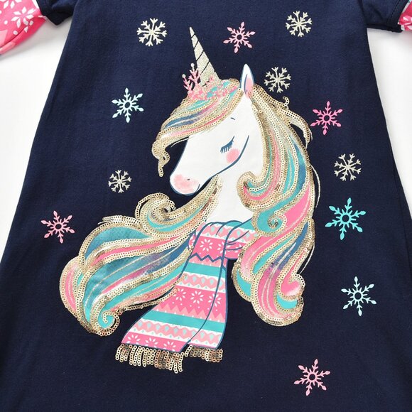 Christmas Unicorn Cotton Dress - Picture 3 of 4